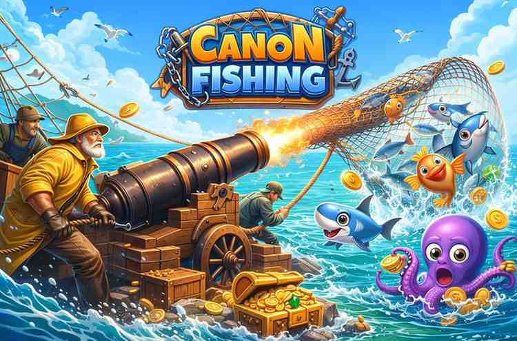 Canon Fishing no 185win cassino com cenário submarino e canhões digitais capturando peixes coloridos